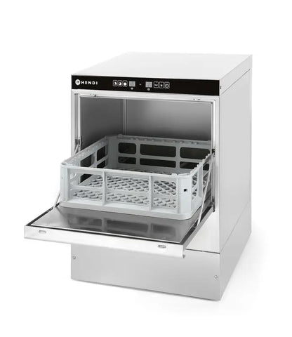 Dettaglio interno lavastoviglie HENDI 40x40 con bracci in acciaio inox.