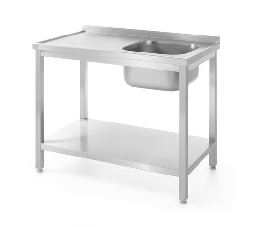 Tavolo lavello con ripiano – bullonato, profondità 600 mm, HENDI, Kitchen Line, Centrato, 600x600x(H)850mm
